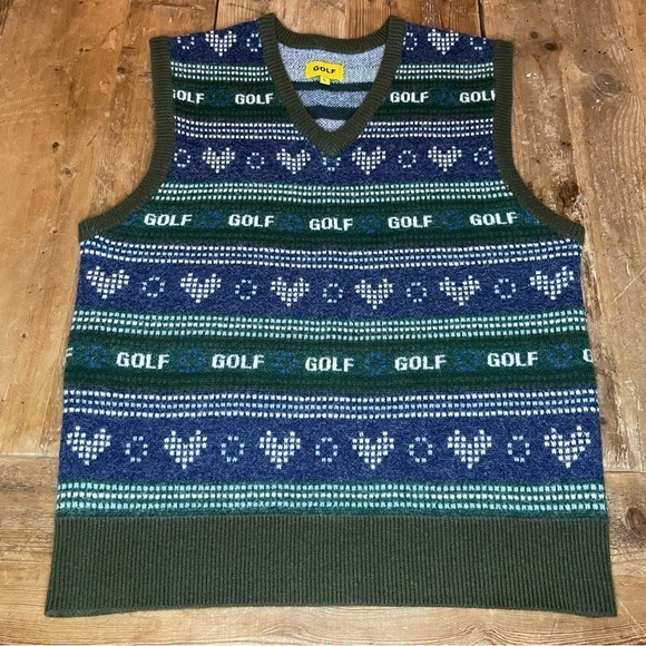 rare Golf Wang Hearts Sweater Vest Tyler, the Creator Men's Large Green Purple - Picture 2 of 6